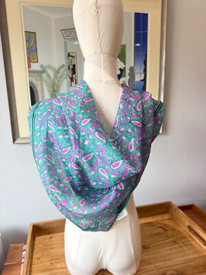 1960s Marco Polo by Kalani Floral Silk Scarf Square Vintage Teal and Pink 35''