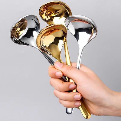Stainless Steel Big Head Round Spoon Net Red Golden Dinner Long Handle Stirring