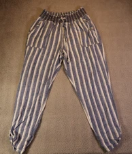 REWASH Brand Women's Striped High Rise Boardwalk Linen Blend Crop Pants Large