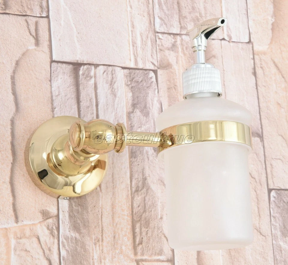 Soporte dispensador de jabón bomba vidrio esmerilado baño montaje en pared latón dorado eba307 Foto 3 de 4