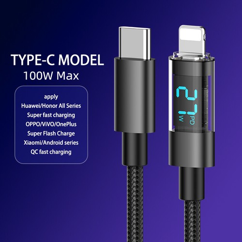 100W USB Superschnellladekabel Ladegerät Typ C 1m/2m Datenkabel mit LED Display - 第 8/22 張圖片