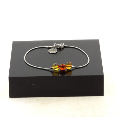 Bracelet En Acier Inoxydable Avec 5 Perles D'ambre Véritable - Fabriqué En France
