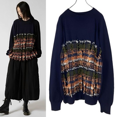Ys WOOL LATTICE JACQUARD PULLOVER Navy 2 | eBay