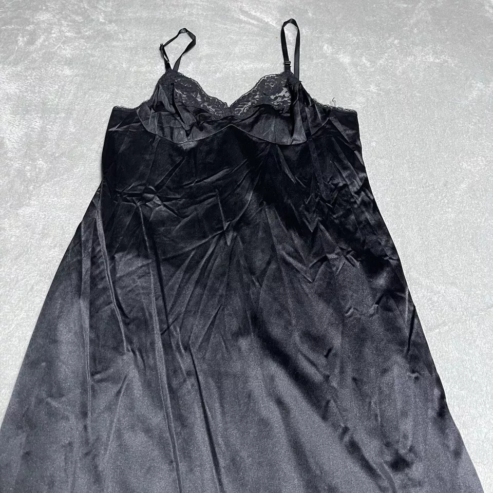Vintage Adonna Slip Dress Womens 36 Black Lace Trim Chemise Nightgown Adjustable - Image 3 of 4