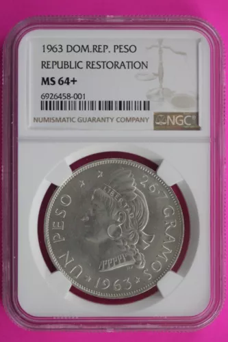 1973 MS 64+ Dominican Republic Restoration Peso Silver Coin NGC Certified 569