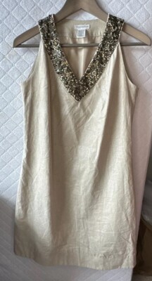 Worthington Women Sz 4 Beige Gold Sleeveless Sheath Dress Sequin Linen | eBay Worthington Women Sz 4 Beige Gold Sleeveless Sheath Dress Sequin Linen | eBay