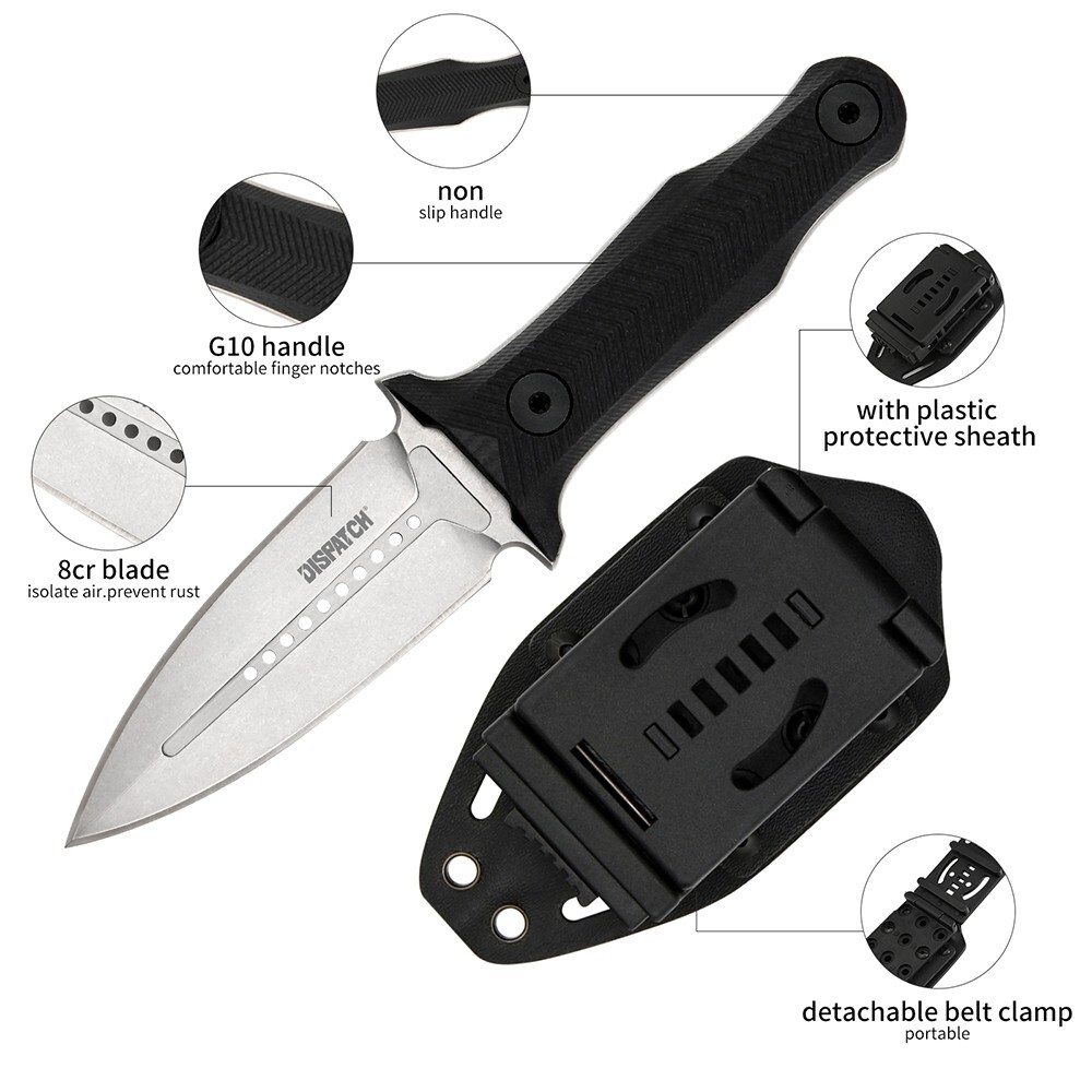 Dispatch8CR13MOV Double Edge Combat Knife 8"Full Tang w/ Kydex Sheath&G10 Handle