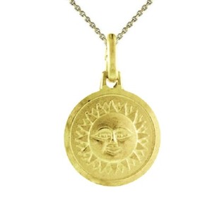 Authentic Sterling Silver Yellow Gold Plated Necklace, Double Sided Sun Moon Pendant Charm