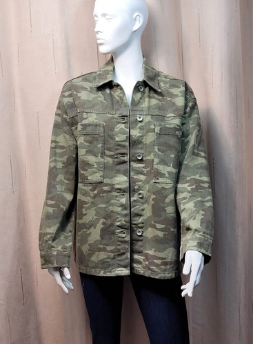 M&S Relaxed CAMO Denim SHACKET ~ Size L ~ Khaki Mix - Picture 6 of 8