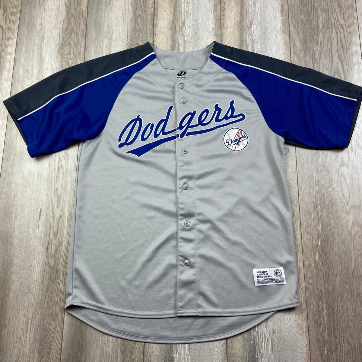 VINTAGE Dynasty Los Angeles Dodgers Jersey Mens Large Gray Blue Baseball Men