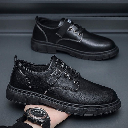 Men's Leather Shoes Business Casual Lace Up Ankle Boots Round Toe Breathable Sho - Picture 7 of 17