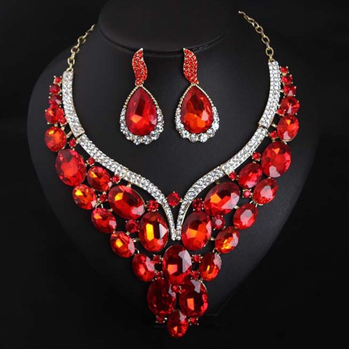 Bridal Women Crystal Necklace Choker Earrings Jewelry Set Wedding Party Bib Gift - Picture 48 of 87