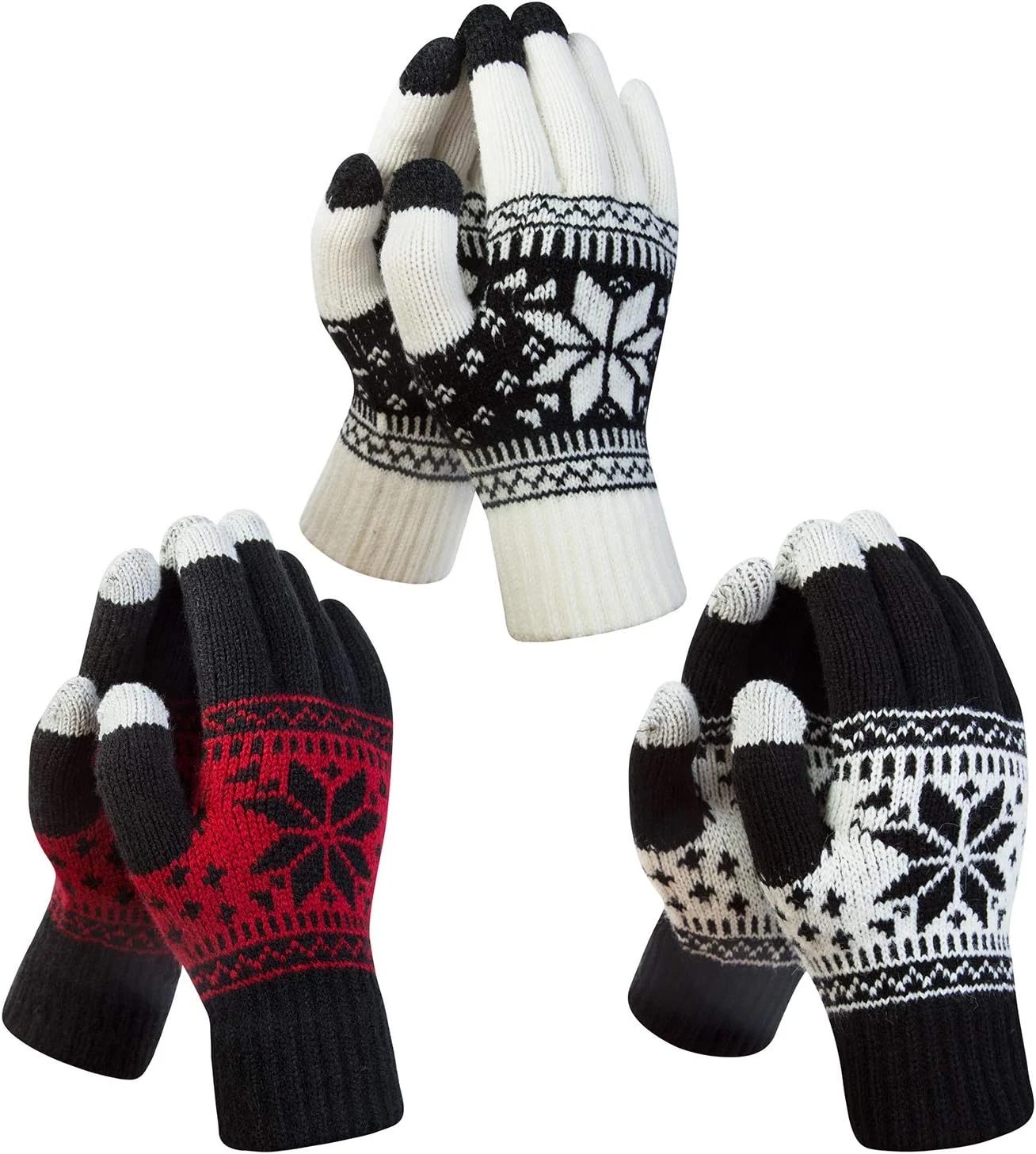 Ysense 3 Pairs Touch Screen Gloves Snow Flower, Warm Knit Winter Gloves Christma