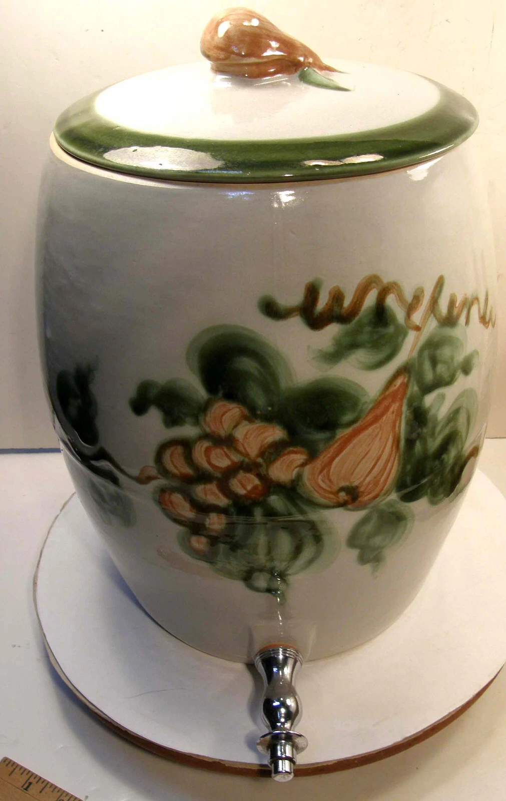 14" LOUISVILLE STONEWARE HARVEST PEAR DRINK BEVERAGE DISPENSER SAMOVAR COOLER