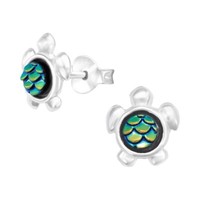 1 Paar Ohrringe Ohrstecker 925 Sterling Silber SchildkröTe Mit Fischschuppen