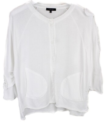 Tricot Chic Sweater Womens US 6 Cardigan Knit Decorative 3/4 Sleeve White