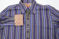 Robert Graham Shirt Mens XL Striped Flip Cuff Cotton Long Sleeve Button Up