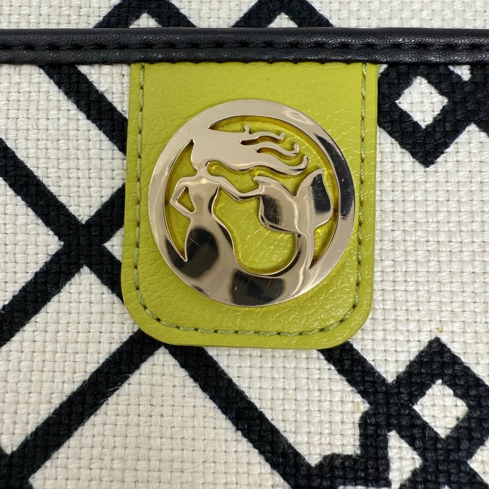 Cartera de muñeca Spartina 449 negra verde lino cuero Daufuskie Island clutch Foto 2 de 4