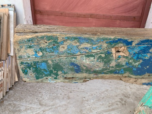 Antique Handcrafted Wooden Floral Carved Blue Wall Hanging Temple Door Panel - Picture 2 of 7