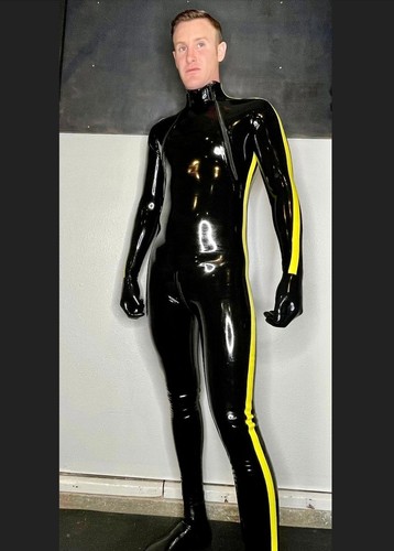 Latex Gummi Brust Reißverschluss, Schritt Reißverschluss, Handschuhe, Socken gelbe Zierleiste - Bild 3 von 4