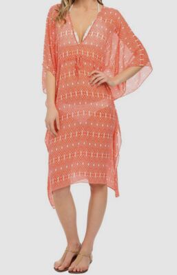 $89 Echo Women's Orange Ikat Printed Tunic Cover-Up Swimwear Size One Size