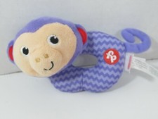 Fisher-Price Snugamonkey plush baby ring rattle purple chevron stripes red ears