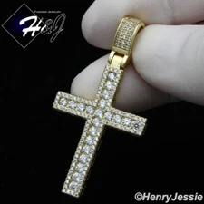 MEN WOMEN 925 STERLING SILVER ICY CUBIC ZIRCONIA GOLD PLATED CROSS PENDANT*GP298