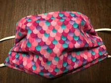 Pink Glitter Mermaid Face Mask. 100% Quilters Cotton. Kids, Teens & Adult Sizes.