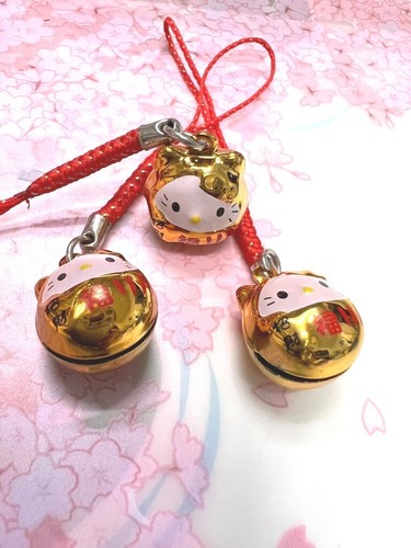 3 x HELLO KITTY BELL CHARM Lucky Fortune Daruma Gold Cell Phone Strap Set - 第 2/8 張圖片