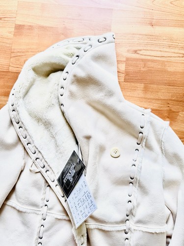 NUEVO Abrigo Dennis Basso XS Crema Imitación Piel Gamuza Cálido Invierno Chaqueta Tiger Mills - Imagen 8 de 8
