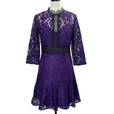 Little Mistress Petite US 6 Lace Dress Plum Black High Neck Wednesday Addams
