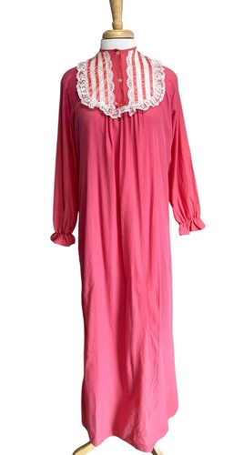 STARBEST Vintage Thin Knit Modest Women's M Pink Long Nightgown Prairie Grandma