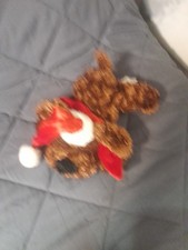 Dan Dee Christmas Broun Puppy Dog With Santa 9" Laying Flat Beanie Plush