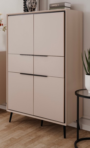 Highboard Schrank Sand Schwarz Wohn-/Esszimmer Kommode 4-Trg Soft-Close Brebbia-image