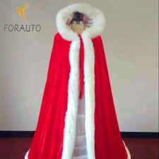 Plus Fleece Cape Velvet Warm Long Winter Poncho Womens Fur Trim Wedding Cloak