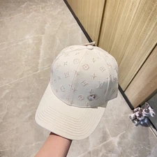 Louis Monogram Baseball Cap White Unisex Fabric NEW