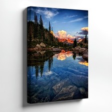 Wall Art Mountain Lake Landscape Print Snowy Peaks Pine Forest Nature Decor