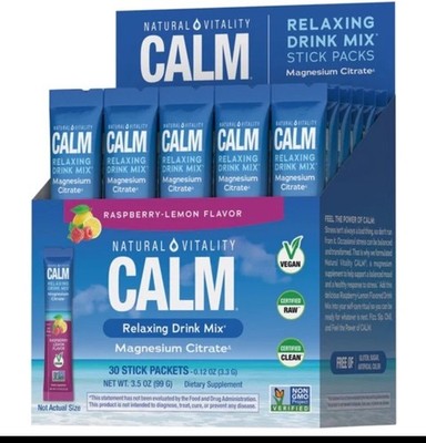 CALM Magnesium Packets | 30 Count | Raspberry Lemon Flavor | by Natural Vitality