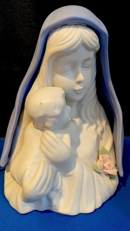 Vtg Illuminated Blessed Mother Mary/Baby Jesus/Rose Night Light Statue Religious