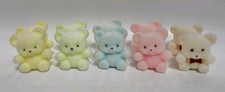 10 Miniature Flocked Fluffy 1" Teddy Bears - White, Yellow, Blue, Pink, Green
