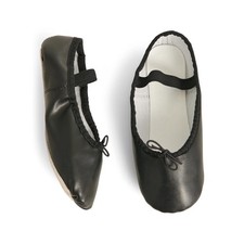 Girls Blk Justice Ballet Shoes for Dance Class, Leather Sole Adjustable Strap, 1