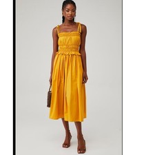 En Saison Haley Midi Dress Ida Medium Golden Yellow Smocked Bodice Tie Straps