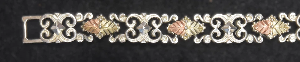 "Pulsera vintage de plata esterlina y oro 12k black hills tricolor 8"" 351C" Foto 3 de 4