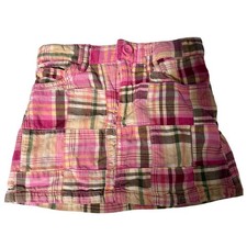Y2K Girls Gap Pink Patchwork Skirt Adjustable Cotton Denim Plaid 4T Cottagecore