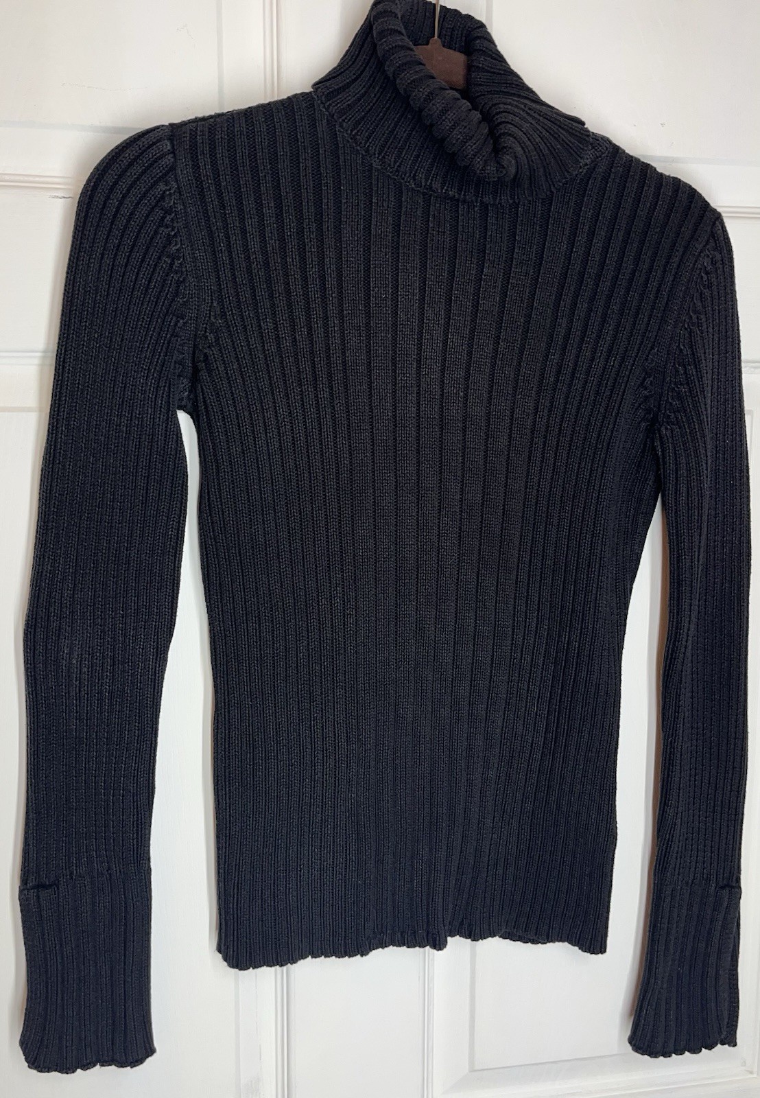 Calvin Klein Turtleneck Sweater Ribbed Cotton Flared Cuffs Black Women’s Small