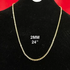 2mm 24” Tennis Chain Necklace Stainless 14k Gold Steel Cubic Zirconia Chain