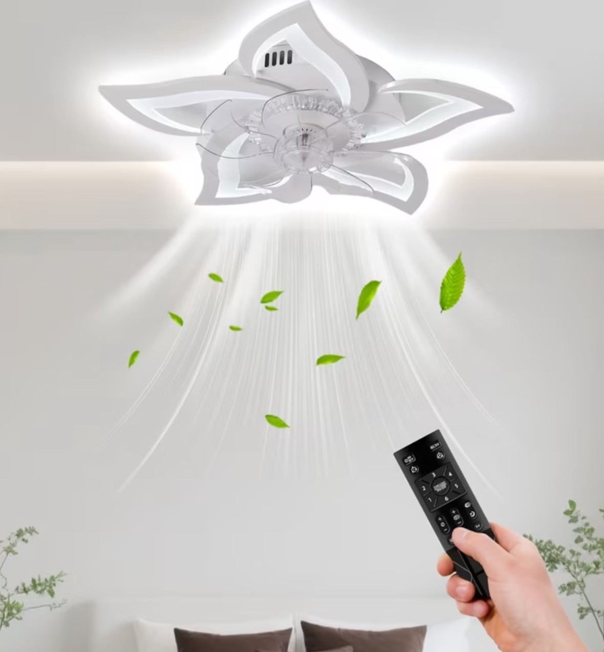 Ceiling Fan with Lights Remote Control,6 Speeds 3 Colors,Black Low Profile Flush