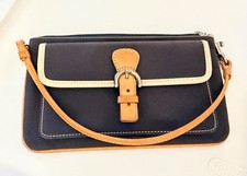 Coach Signature Double Zipper Wristlet Navy Blue/pink/tan strap