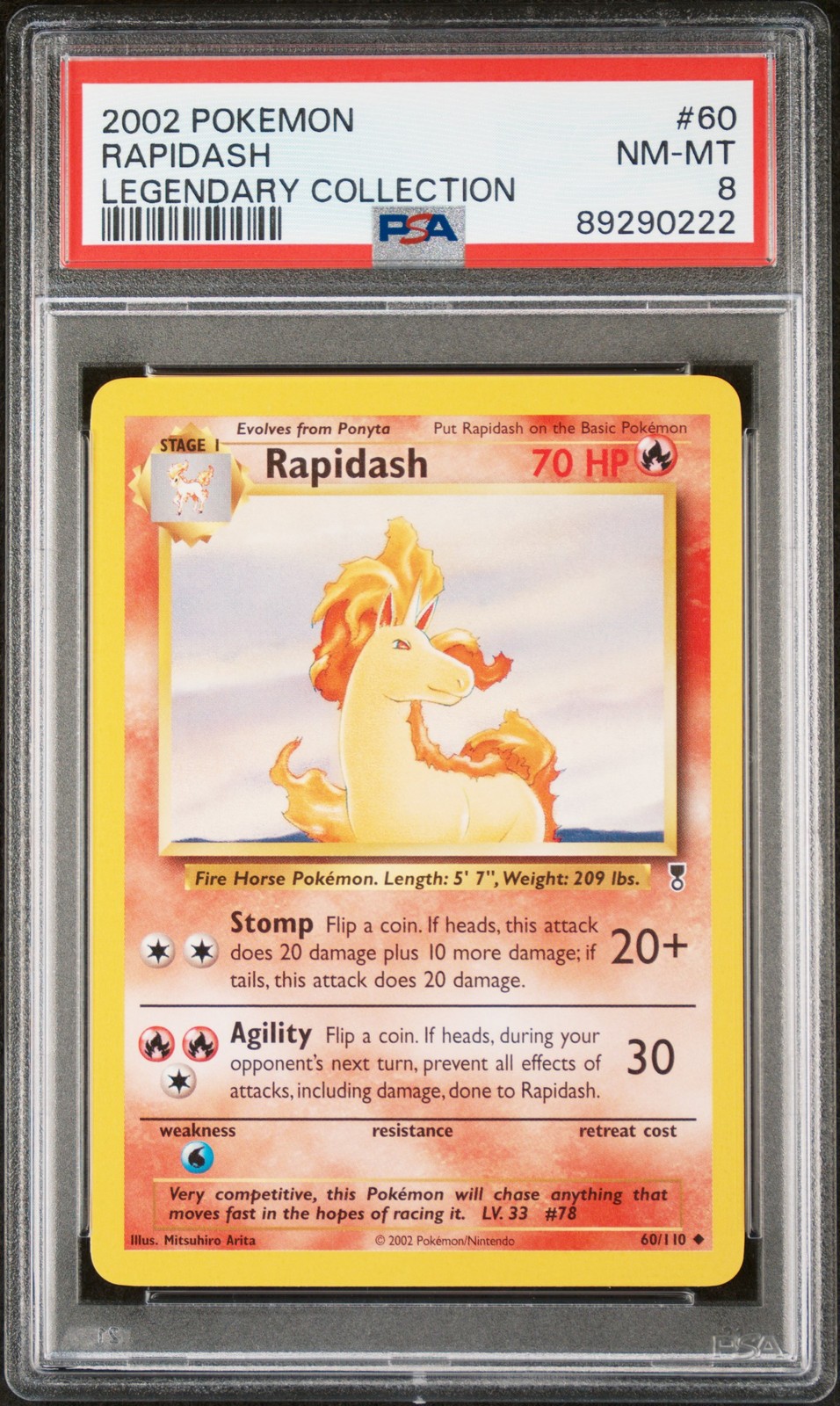 2002 POKEMON LEGENDARY COLLECTION #60 RAPIDASH PSA 8