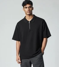 Christian Lacroix Black Short Sleeve Front Quarter Zip Polo - Size Large